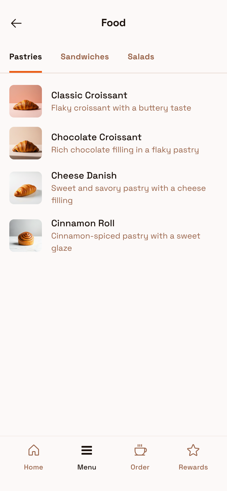 The Alley Coffee App - Food Menu